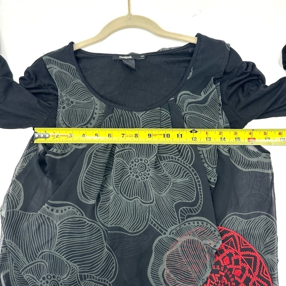 Desigual Blackville Chiffon Top Womens XS Asian Print Jersey Stretch Whimsigoth - Picture 7 of 9